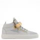 ARCHER HIGH White calf leather and white suede mid-top